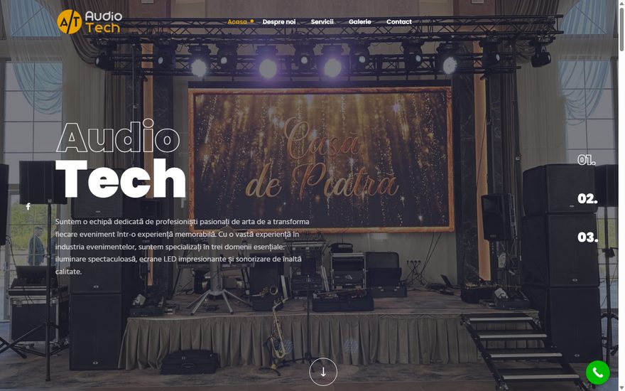 Pagina principală Audio-Tech — sonorizare, lumini și ecrane LED pentru evenimente