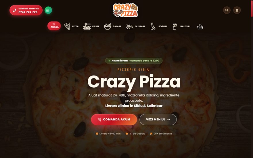 Crazy Pizza Sibiu home page — online ordering with delivery