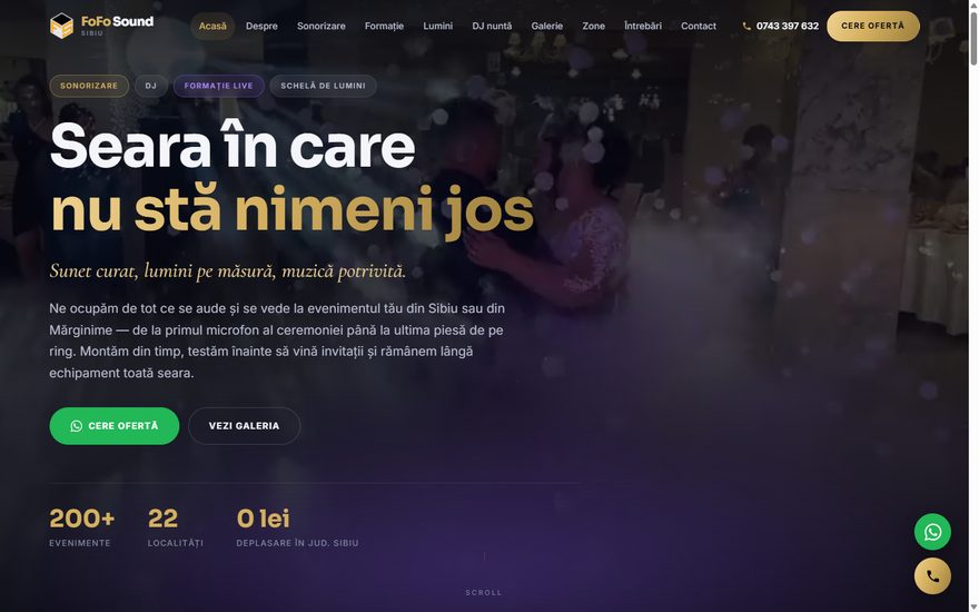 Pagina principală FoFo Sound — DJ, sonorizare și lumini pentru nunți în Sibiu