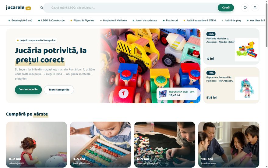 Pagina principală Jucarele.ro — marketplace de jucării