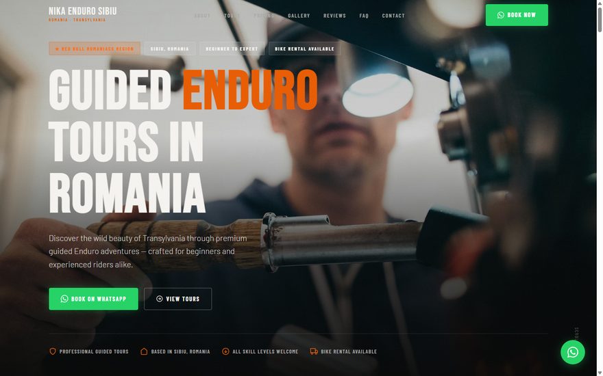 Pagina principală Nika Enduro Sibiu — tururi ghidate de enduro în Carpați
