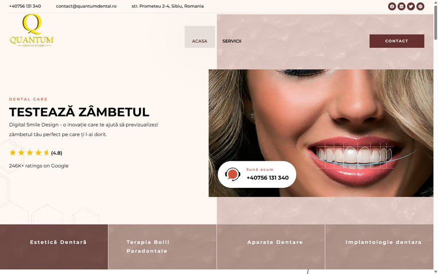 Pagina principală Quantum Dental — cabinet stomatologic în Sibiu