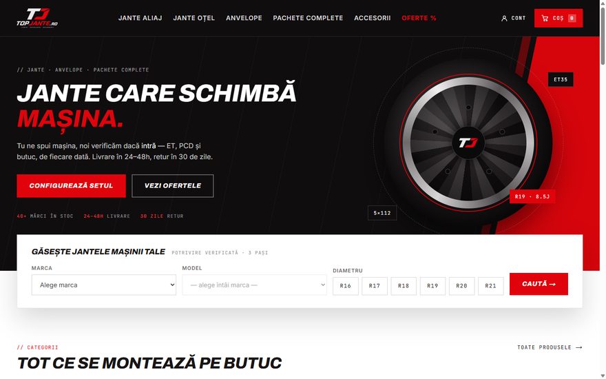 Pagina principală TopJante.ro — magazin online de jante și anvelope