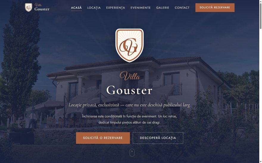 Villa Gouster home page — private events venue